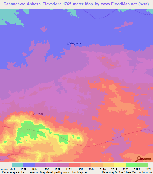 Dahaneh-ye Abkesh,Iran Elevation Map