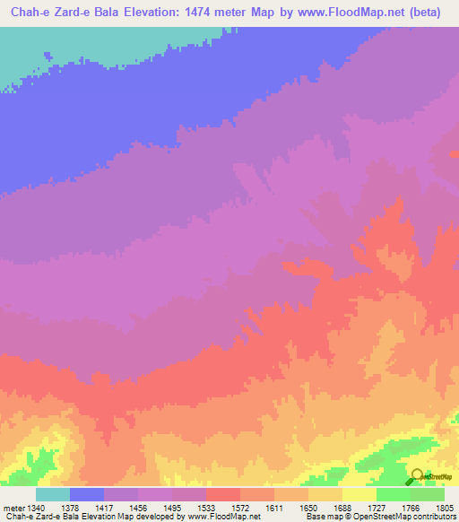 Chah-e Zard-e Bala,Iran Elevation Map