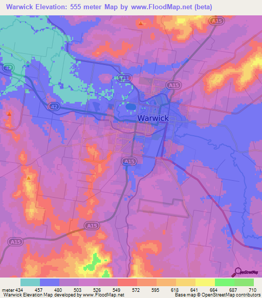 Warwick,Australia Elevation Map