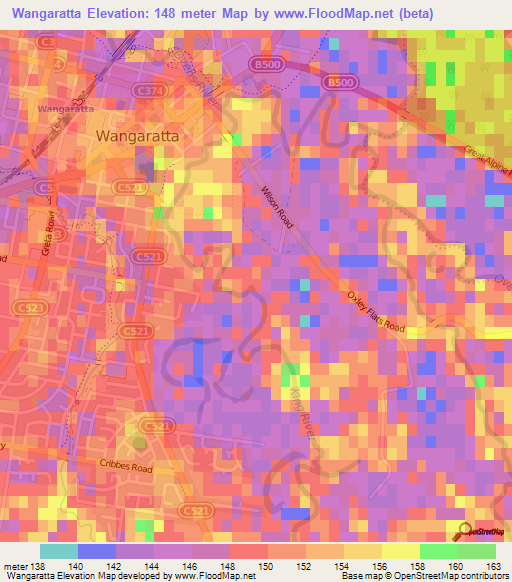 Wangaratta,Australia Elevation Map