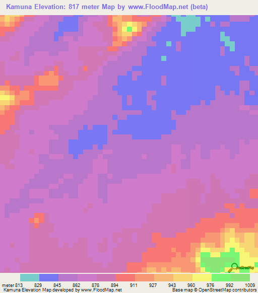 Kamuna,Congo (Kinshasa) Elevation Map