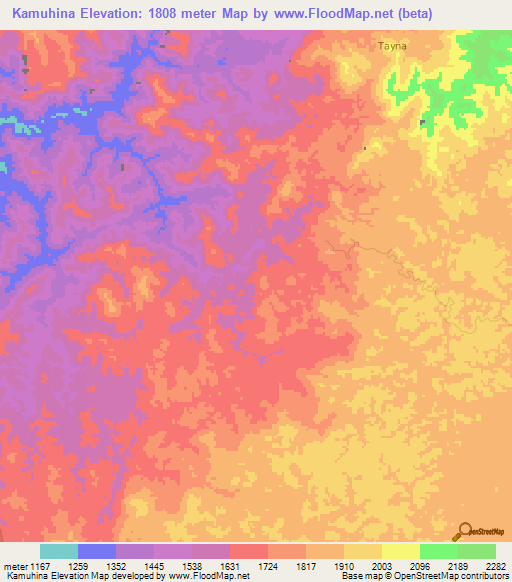 Kamuhina,Congo (Kinshasa) Elevation Map