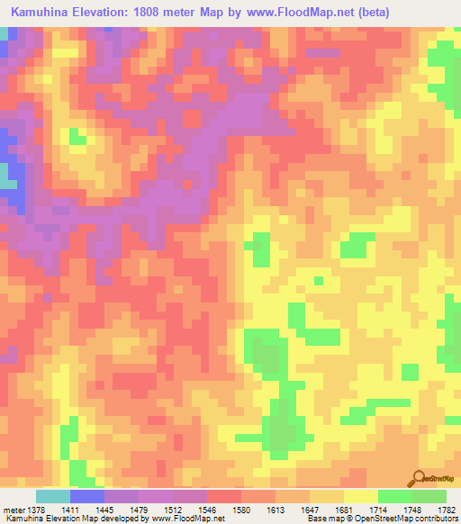 Kamuhina,Congo (Kinshasa) Elevation Map