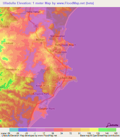 Ulladulla,Australia Elevation Map