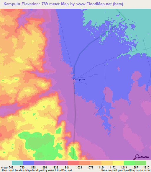Kampulu,Congo (Kinshasa) Elevation Map