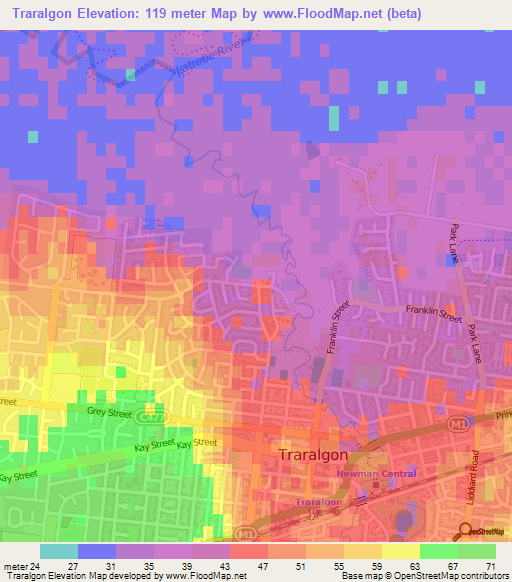 Traralgon,Australia Elevation Map