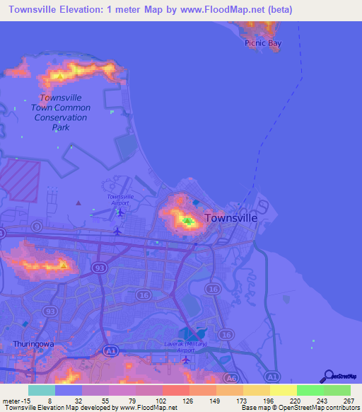 Townsville,Australia Elevation Map