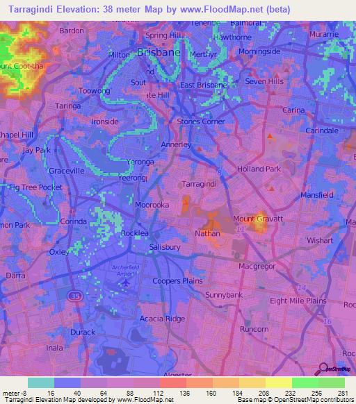 Tarragindi,Australia Elevation Map