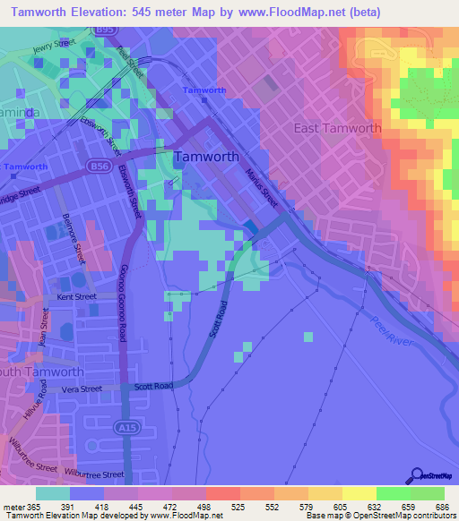 Tamworth,Australia Elevation Map