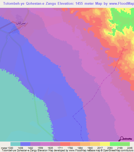 Tolombeh-ye Qohestan-e Zangu,Iran Elevation Map