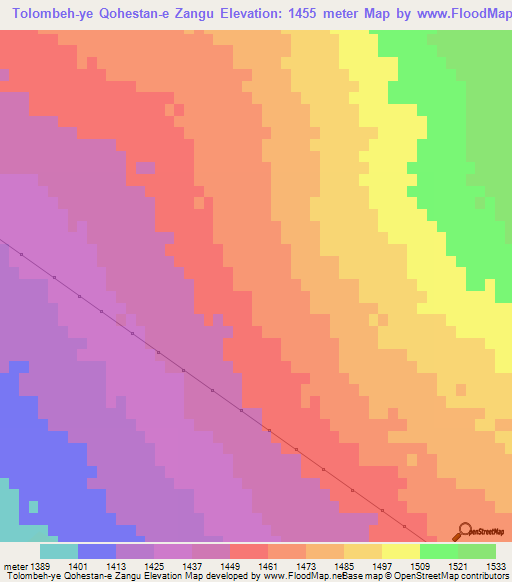 Tolombeh-ye Qohestan-e Zangu,Iran Elevation Map