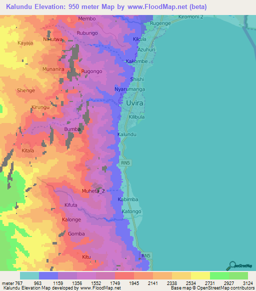 Kalundu,Congo (Kinshasa) Elevation Map