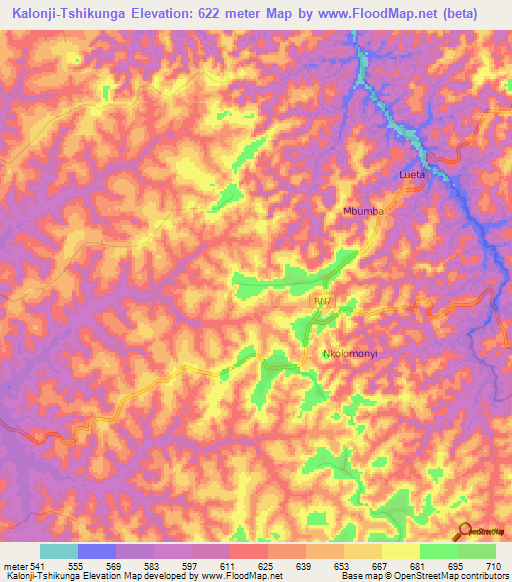 Kalonji-Tshikunga,Congo (Kinshasa) Elevation Map