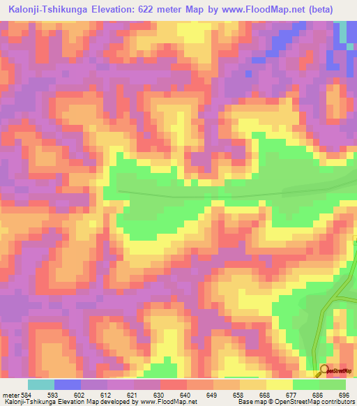 Kalonji-Tshikunga,Congo (Kinshasa) Elevation Map