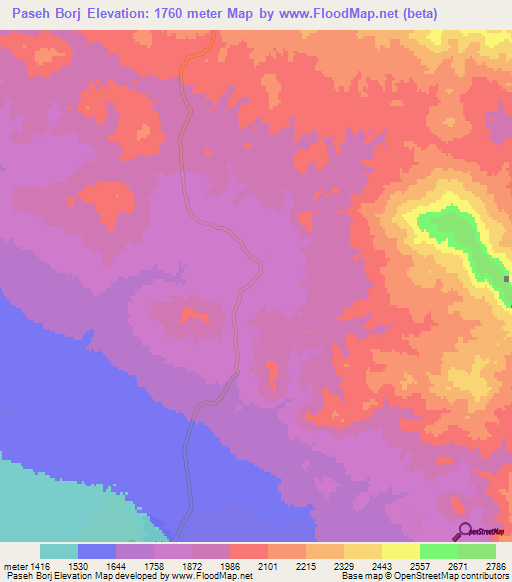Paseh Borj,Iran Elevation Map