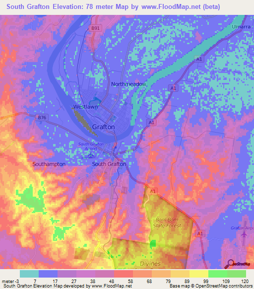 South Grafton,Australia Elevation Map