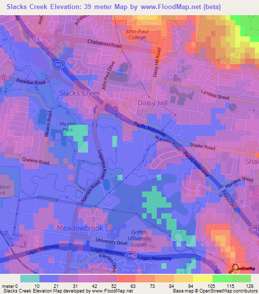 Slacks Creek,Australia Elevation Map