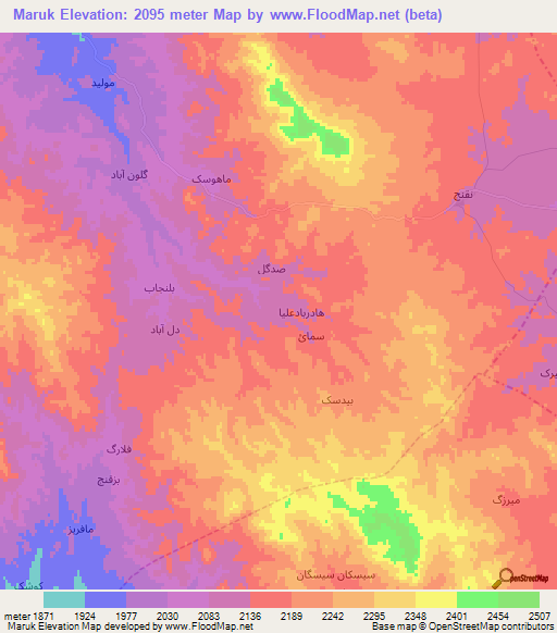 Maruk,Iran Elevation Map