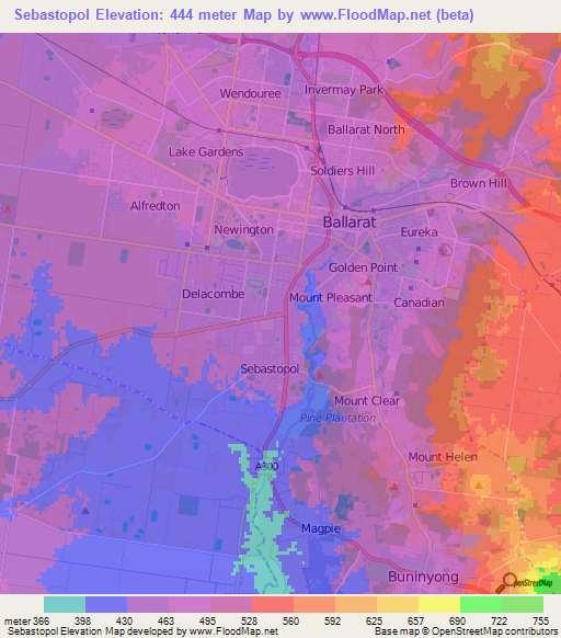 Sebastopol,Australia Elevation Map