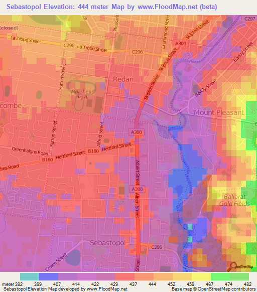 Sebastopol,Australia Elevation Map