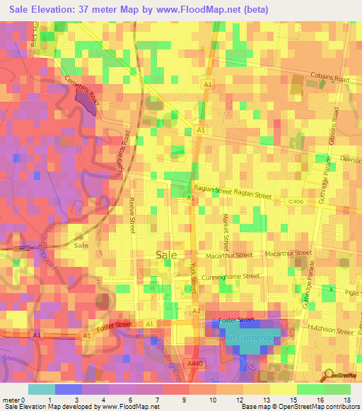 Sale,Australia Elevation Map