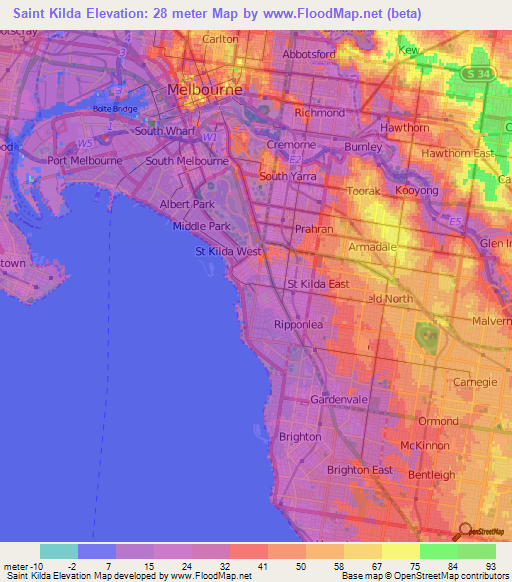 Saint Kilda,Australia Elevation Map