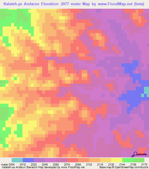 Kalateh-ye Andarun,Iran Elevation Map