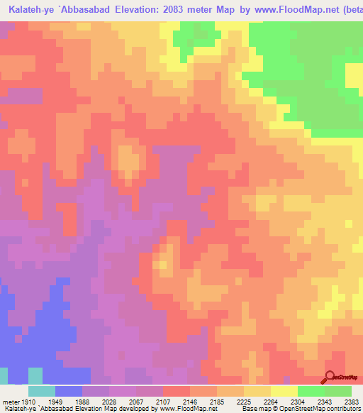 Kalateh-ye `Abbasabad,Iran Elevation Map