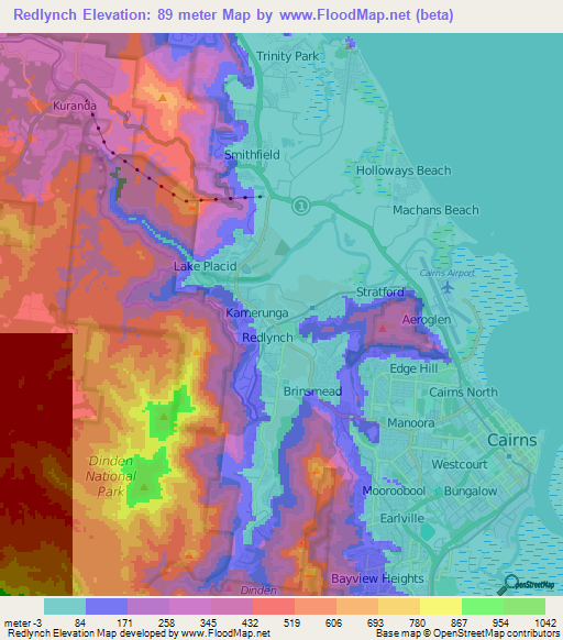 Redlynch,Australia Elevation Map