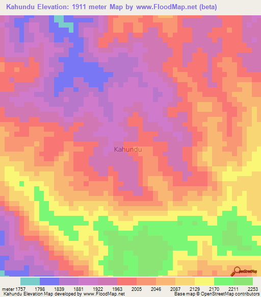 Kahundu,Congo (Kinshasa) Elevation Map