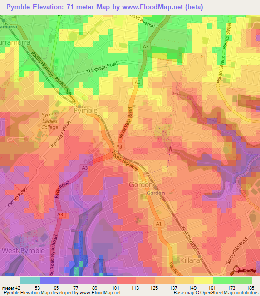 Pymble,Australia Elevation Map