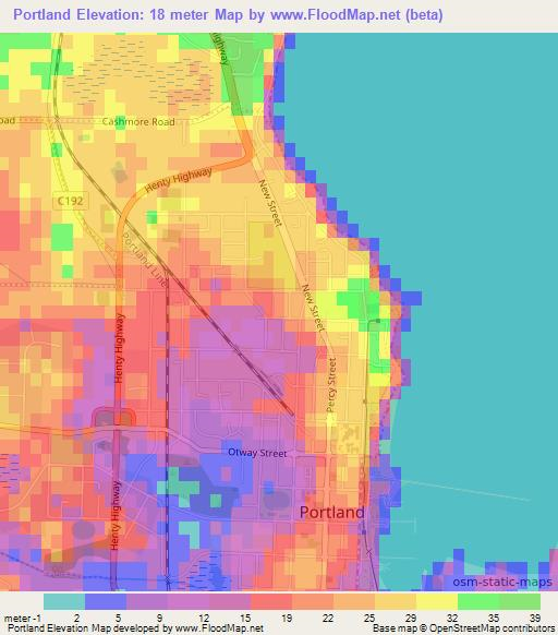 Portland,Australia Elevation Map