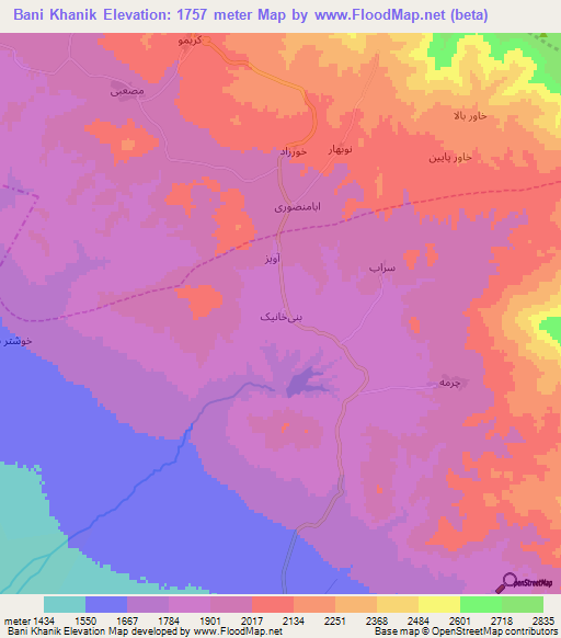 Bani Khanik,Iran Elevation Map