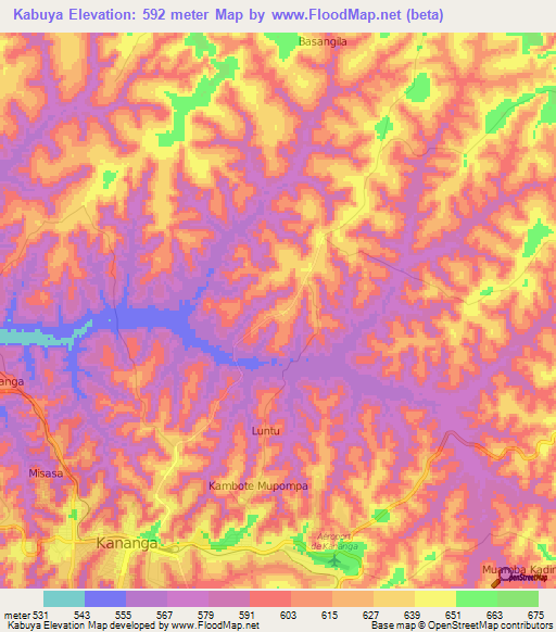 Kabuya,Congo (Kinshasa) Elevation Map