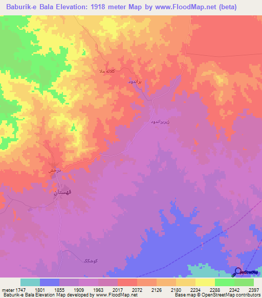 Baburik-e Bala,Iran Elevation Map