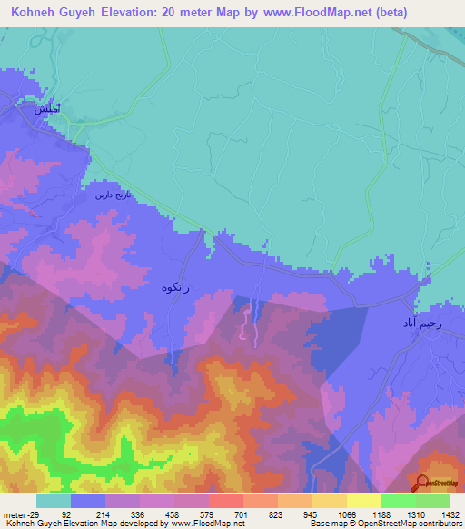 Kohneh Guyeh,Iran Elevation Map