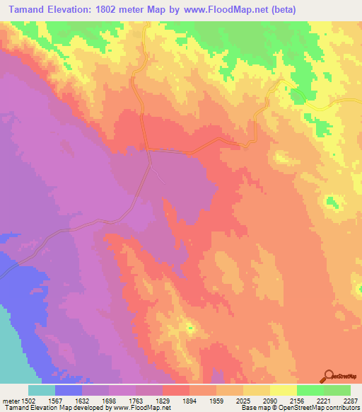 Tamand,Iran Elevation Map