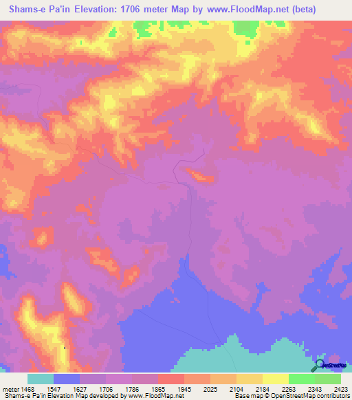 Shams-e Pa'in,Iran Elevation Map