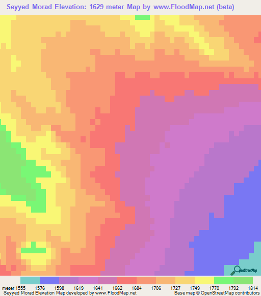 Seyyed Morad,Iran Elevation Map