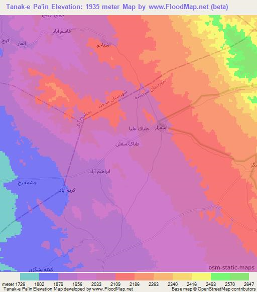 Tanak-e Pa'in,Iran Elevation Map