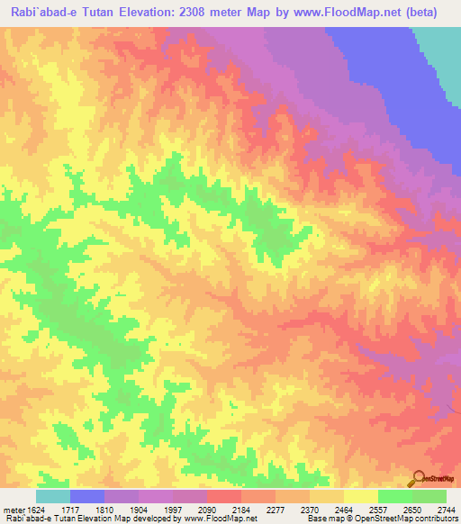 Rabi`abad-e Tutan,Iran Elevation Map