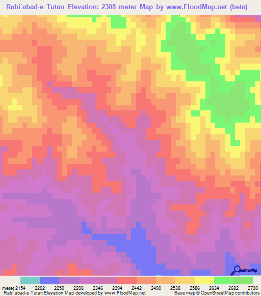 Rabi`abad-e Tutan,Iran Elevation Map