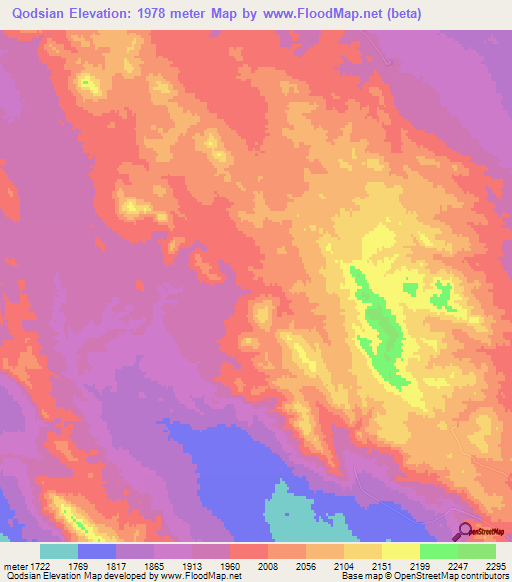Qodsian,Iran Elevation Map