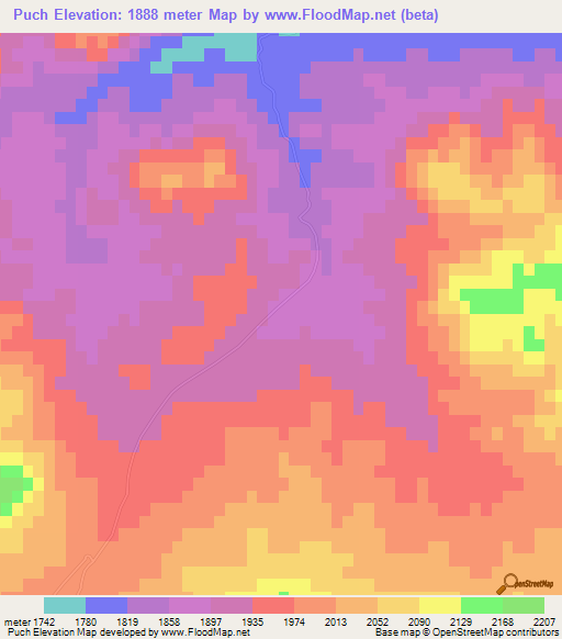 Puch,Iran Elevation Map