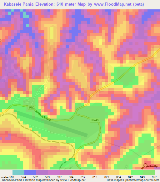 Kabasele-Pania,Congo (Kinshasa) Elevation Map