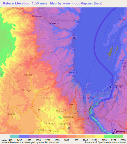 Kabare,Congo (Kinshasa) Elevation Map