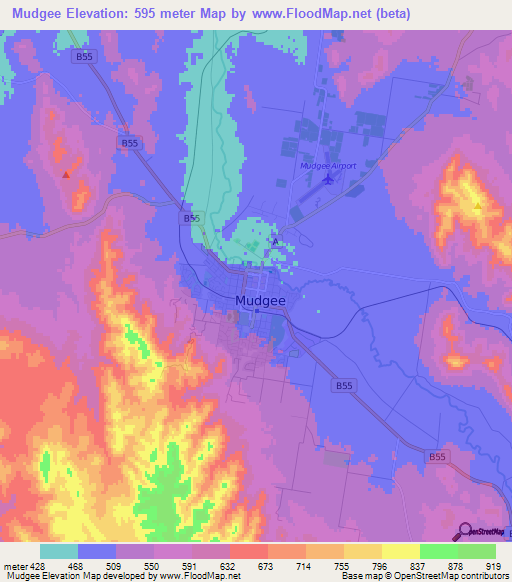 Mudgee,Australia Elevation Map