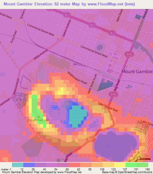Mount Gambier,Australia Elevation Map