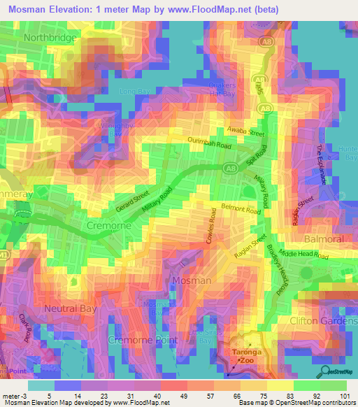 Mosman,Australia Elevation Map