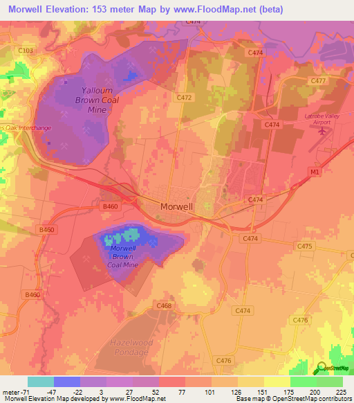 Morwell,Australia Elevation Map